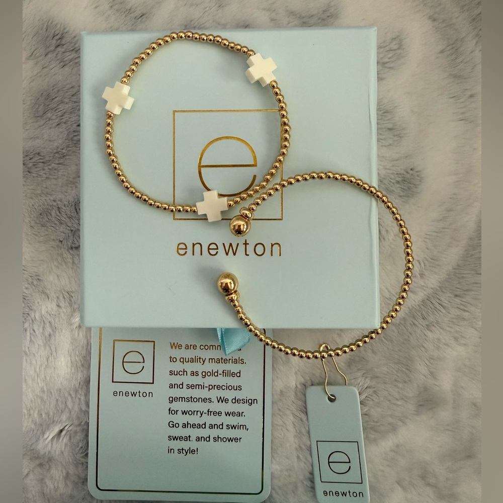 enewton:Bracelets-Signature Cross Gold 
Bead Bracelet & Classic Gold Bead Cuff